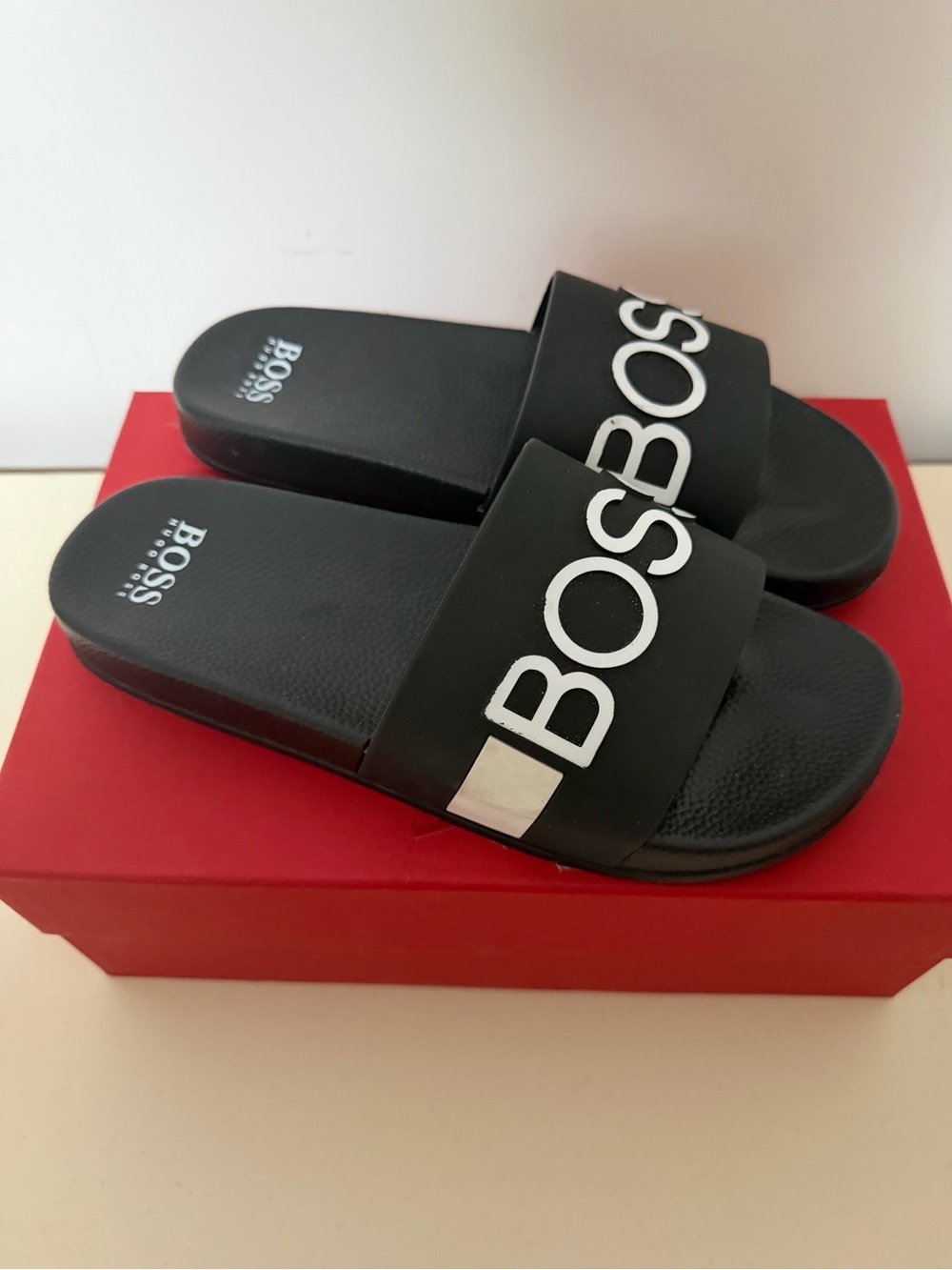 Boss Black Slide Sandals with White Logo
